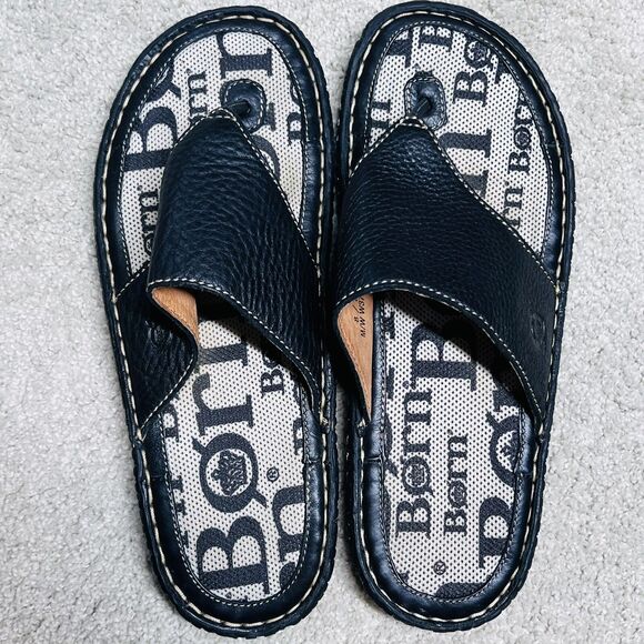 Børn Black Leather Thong Sandals Women 8 EU 39 Excellent Condition Cushion Slide - Picture 5 of 10
